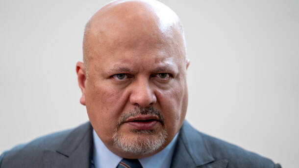 Karim Khan, Prosecutor of the International Criminal Court, looks up prior to a press conference in The Hague, Netherlands, July 3, 2023.