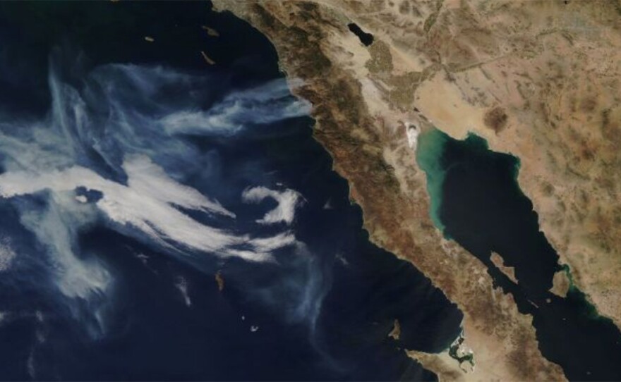 An image of hot Santa Ana winds flowing over Baja California is shown in this satellite image taken from NASA on Oct. 26, 2019.