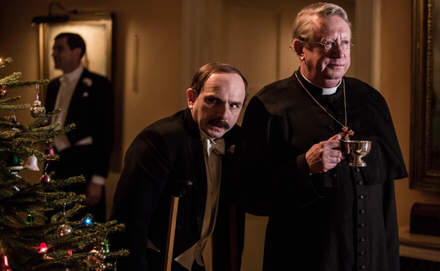 A scene from Episode 1 “The Star of Jacob,” (L-R) Inspector Mallory (JACK DEAM) and Father Brown (MARK WILLIAMS).