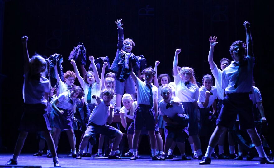 A photo of the kids and teen ensemble from Moonlight's 2019 production of "Matilda The Musical."