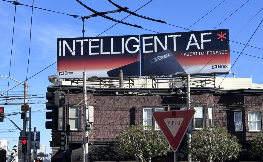 A billboard from the finance platform Brex is located in the high-end San Francisco neighborhood of Laurel Heights, where many tech executives have homes.