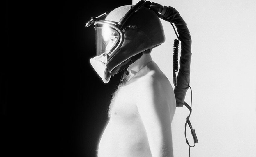 "Police Bomb Squad Helmet, Boulder, Colorado" is a 1994 work by photographer James Balog, on view through Mar. 10, 2024 at MOPA@SDMA.