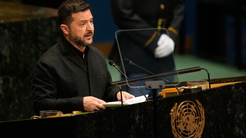 FILE - Ukraine's President Volodymyr Zelenskyy speaks during the 81st session of the United Nations General Assembly at United Nations headquarters, on Sept. 23, 2026.