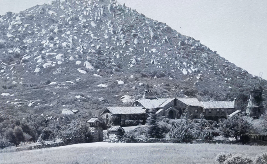 San Diego rocks! Host Ken Kramer explores some remarkable structures built with nearby rock, including this castle at Mount Woodson, northeast of Poway. Exterior view. (undated photo)