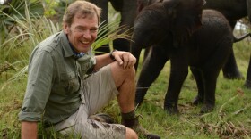 Veterinarian Mark Evans and a baby elephant.