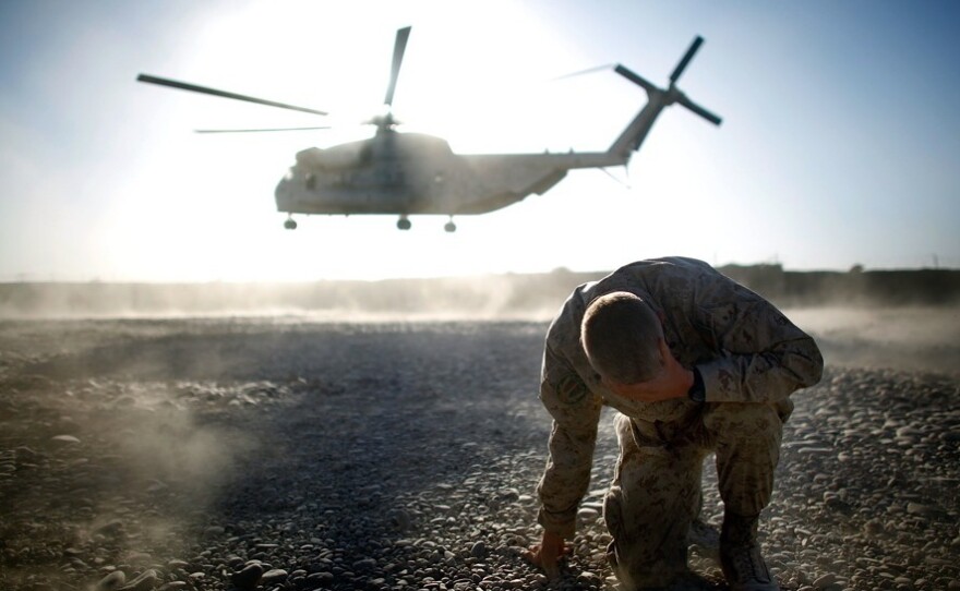 A U.S. military helicopter takes off in southern Afghanistan. They may still be called 'choppers' in the movies, but troops universally refer to them as 'birds.'