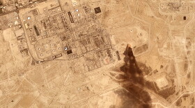 This satellite image provided by Planet Labs PBC on July 27, 2026 shows smoke rising from the Saudi Aramco oil processing facility in Abqaiq, Saudi Arabia, 2026.