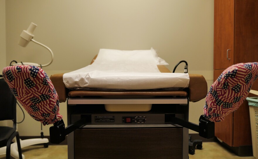 An exam table at Midwest Fertility Specialists, a fertility clinic in Carmel, Indiana.