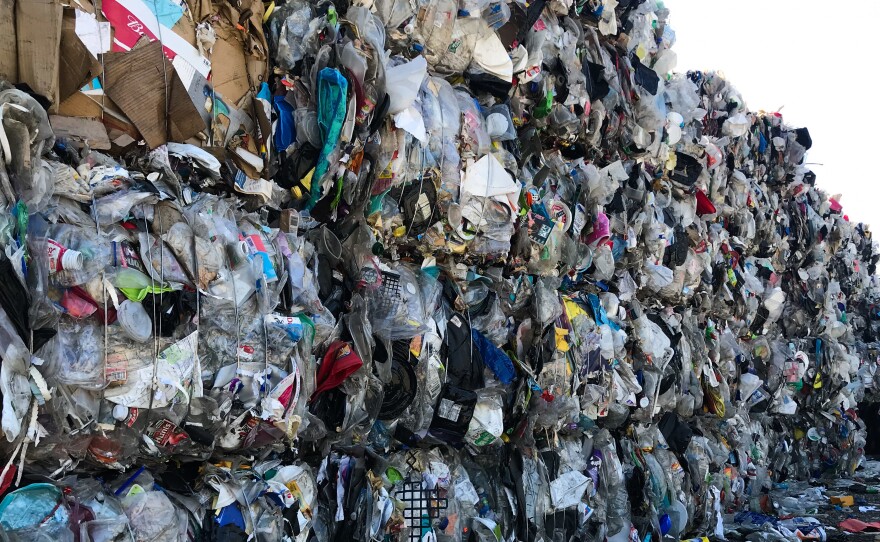 A wall of plastic trash at Garten Services in Salem, Ore., is headed to the landfill. The vast majority of plastic can't be or won't be recycled.