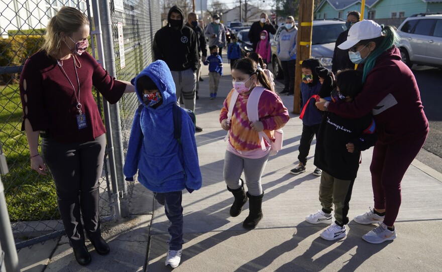 Students attending school in Santa Clarita, Calif., last week. California Gov. Gavin Newsom announced Monday that schools that offer in-person learning by the end of March will be eligible for a portion of funds totaling $2 billion.