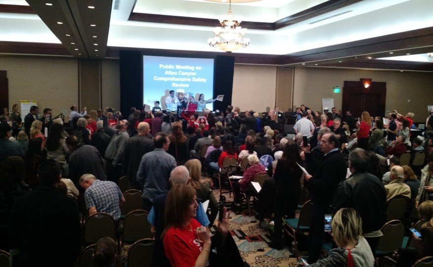 A crowd of about 350 people attended the first of two meetings on the reopening of the Aliso Canyon underground gas storage, Feb. 2, 2017.