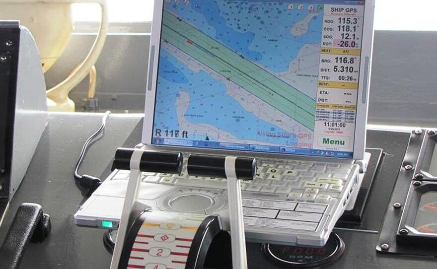 This undated photo made available by NOAA shows a computer displaying an electronic nautical chart aboard a ship.