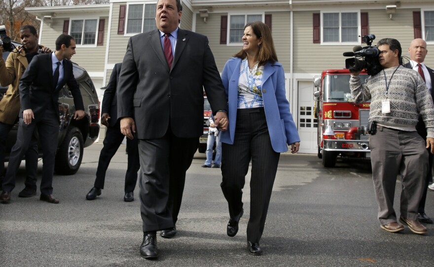 Republican New Jersey Gov. Chris Christie with wife, Mary Pat Christie, after they voted.