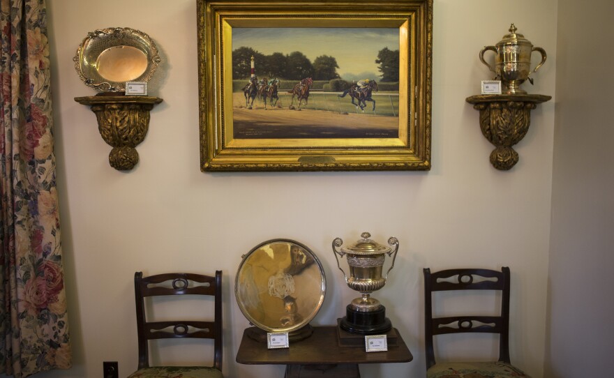 The office at Woodstock Farm features trophies and art dedicated to Kelso, a popular and top-earning racehorse in the '60s. The farm was once owned by Allaire du Pont, a member of the prominent chemical manufacturing family, and was home to the thoroughbred champion.