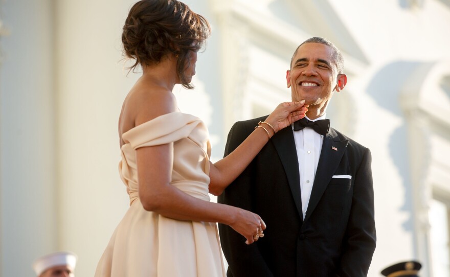 President Barack Obama and first lady Michelle Obama on the steps of the North Portico of the White House prior to the arrivals of the U.S.-Nordic Leaders Summit, May 13, 2016.