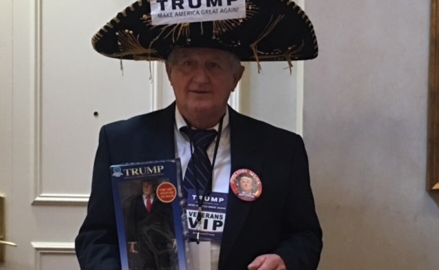 A Trump supporter awaits the campaign's post-primary party.