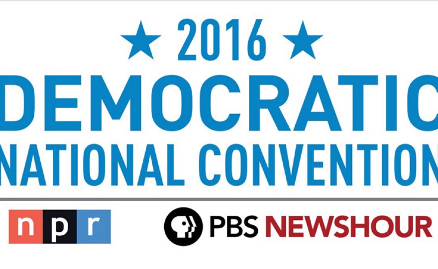 Graphic logo for PBS NEWHOUR & NPR coverage of the 2016 Democratic National Convention.