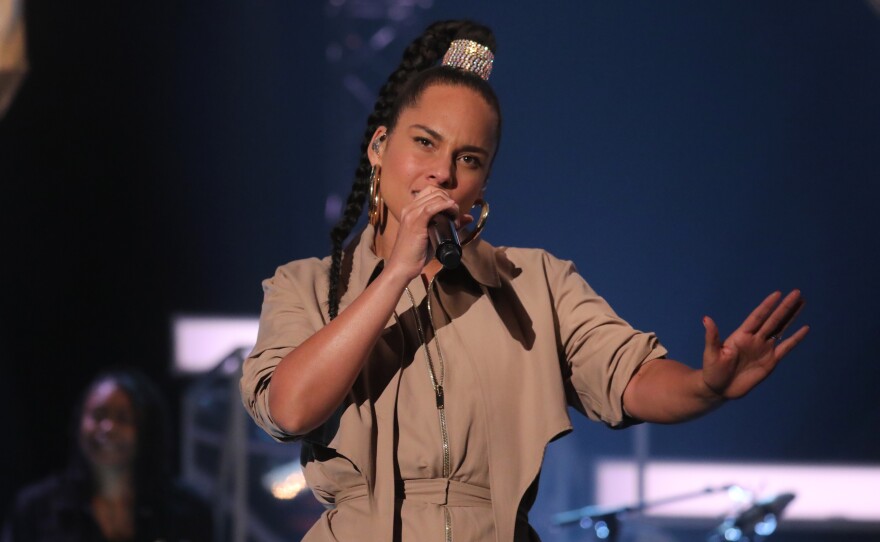 Alicia Keys performs during the filming of the Graham Norton Show at BBC Studioworks in London.