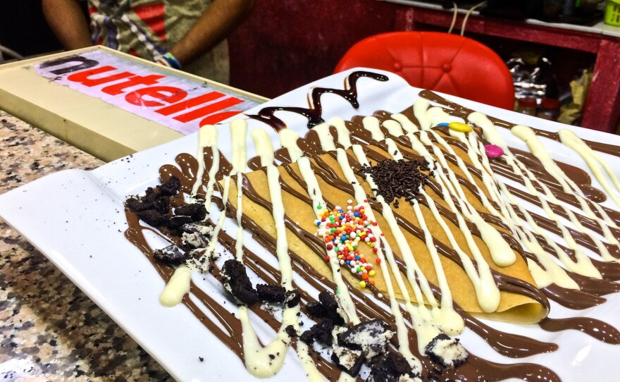 A Nutella crepe at a shop in the Shuafat Palestinian refugee camp in East Jerusalem. The shop is one of several such cafés to pop up across Jerusalem and the West Bank over the last two years.