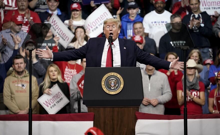 President Trump speaks at a rally in Manchester, N.H., on Feb. 10, 2020. "I've never heard any Republican office-holder speak of President Trump as if he should be president," says GOP strategist Stuart Stevens.