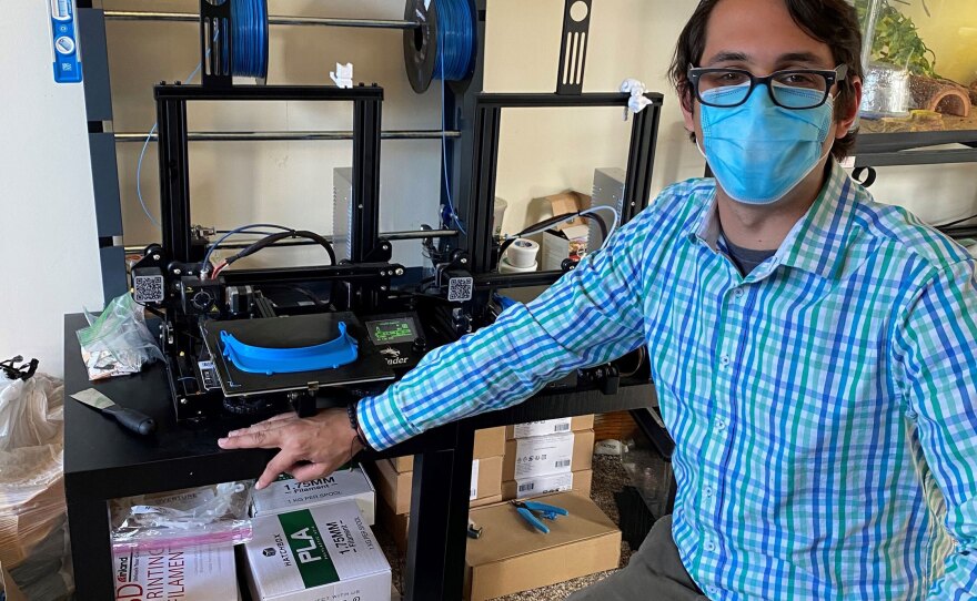 Jacob Ezzo, a chorus teacher from South Orange Middle School in New Jersey, has helped spearhead an effort to make face shields for those working on the front lines of the coronavirus pandemic.