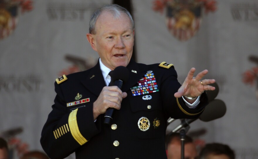 Joint Chiefs Chairman Gen. Martin Dempsey speaks during the graduation ceremony at the U.S. Military Academy at West Point, N.Y., on May 23. In an interview with NPR, he says he's not surprised by the slow going against the Islamic State, predicting it will be a "long campaign."