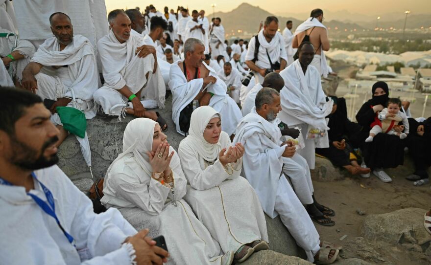 Muslim pilgrims crowd Saudi Arabia's Mount Arafat, also known as Jabal al-Rahma or Mount of Mercy, during the climax of the Hajj pilgrimage on Tuesday.