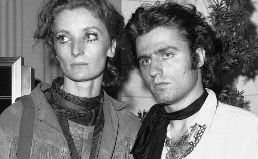 Viva, left, stands with actor Gerard Malanga in the waiting room of Columbus Hospital in New York on June 3, 1968, the day Andy Warhol was shot.