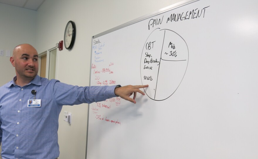 Will Gersch teaches a class as part of a Colorado Kaiser Permanente pain management clinic.