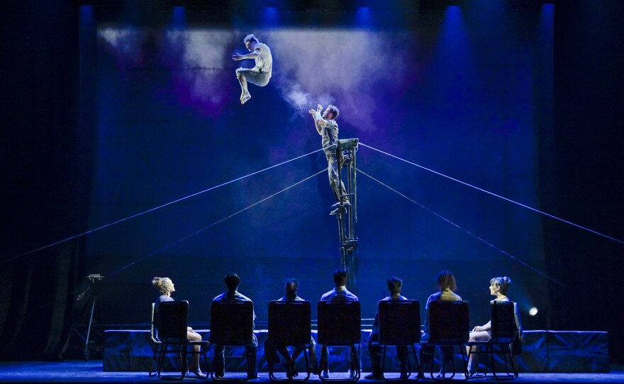 Andrew Sumner and Beto Freitas, with the cast of Passengers at American Conservatory Theater.