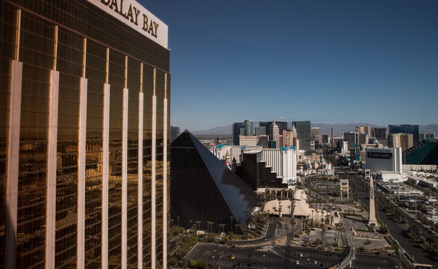 A view of the Mandalay Bay Resort and Casino, overlooking the Las Vegas Strip.