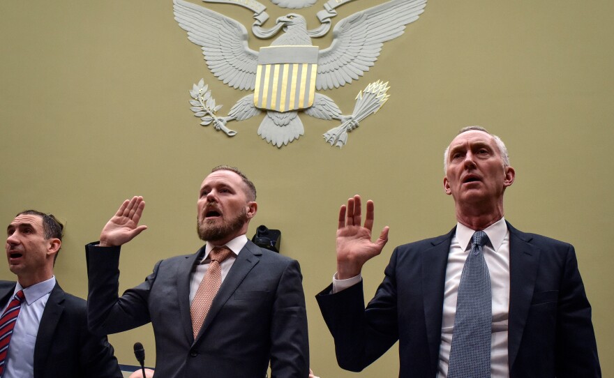 During testimony before a congressional hearing on drug prices this month, Dr. Aaron Lord (left), a patient advocate and AIDS activist, publicly challenged Daniel O'Day, CEO of Gilead Sciences (right), to lower the price of Gilead's HIV prevention drug Truvada.