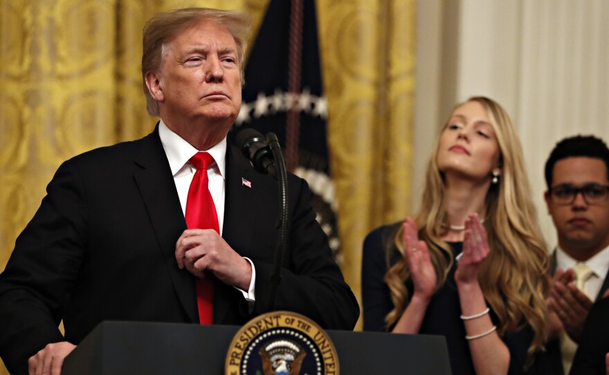 President Trump speaks before signing an executive order Thursday requiring colleges to certify that their policies support free speech as a condition of receiving federal research grants.