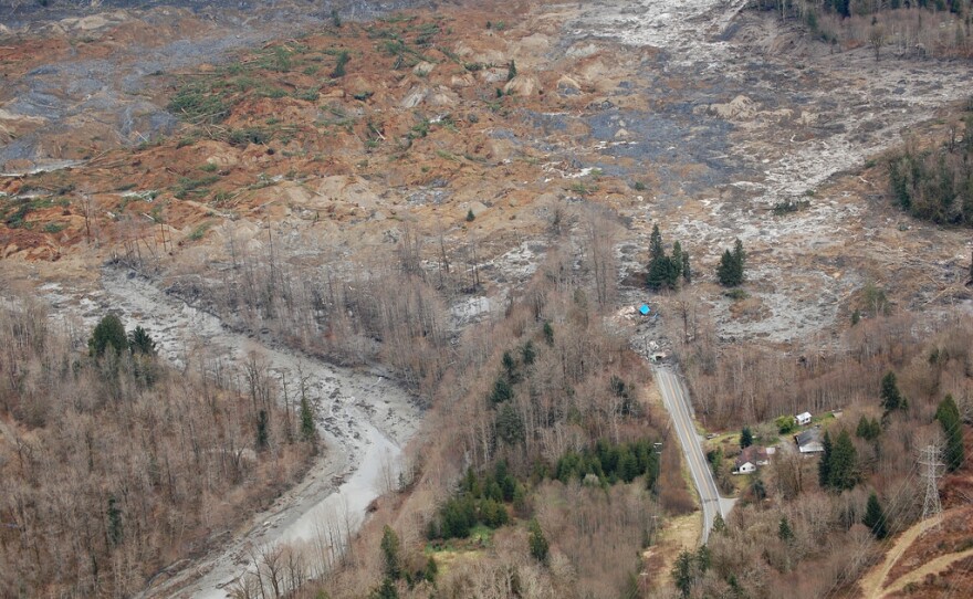 Mud covering SR 530 in Oso, Wash. after the landslide on March 22, 2014.