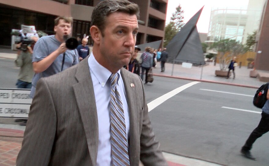 Rep. Duncan Hunter, R-Alpine, leaves his hearing, Sept. 24, 2018.