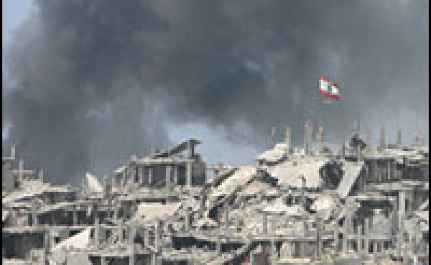 Smoke billows from destroyed buildings in the Nahr al-Bared refugee camp in northern Lebanon. Gun battles continue, and Lebanese military commanders fear that the fighting could continue for at least another month.