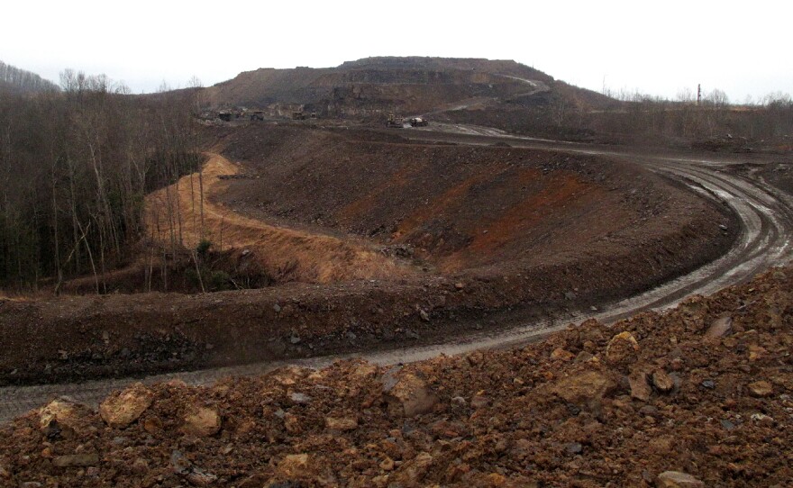 A haul road leads to the top of the Tams mountaintop removal mine near Beckley, W.Va.