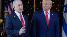 President Donald Trump listens as Israel's Prime Minister Benjamin Netanyahu speaks at President Donald Trump's Mar-a-Lago club, Dec. 29, 2025, in Palm Beach, Fla.
