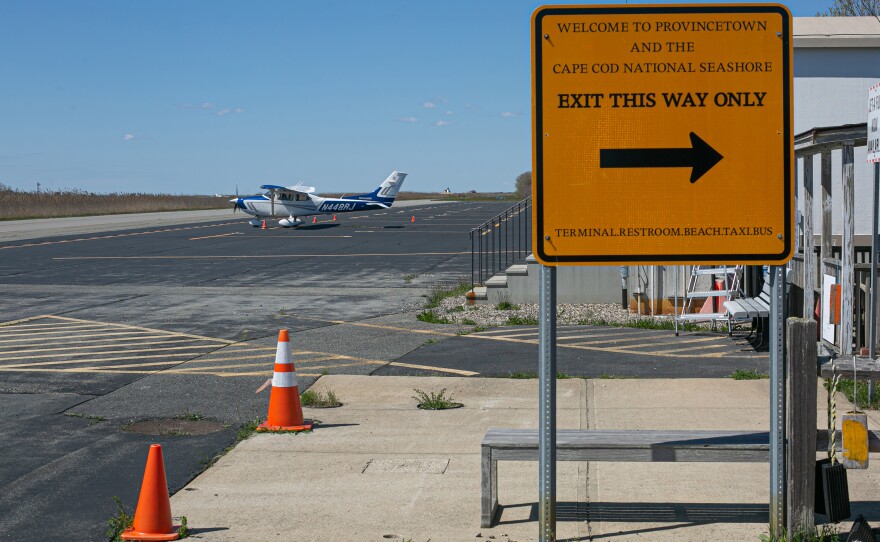 The welcome sign at Provincetown Municipal Airport. Commercial flights are not available from fall until spring so only private planes fly in and out of the airport during the off-season.