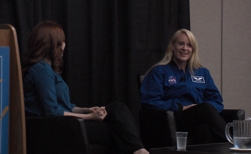 NASA astronaut Kate Rubins gives a talk at the 2017 BIO International Convention, June 21, 2017.