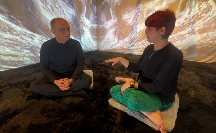 Shahrokh Yadegari and Beth Accomando in the Immersive Media Lab where "Green Memories" will be performed. April 15, 2025