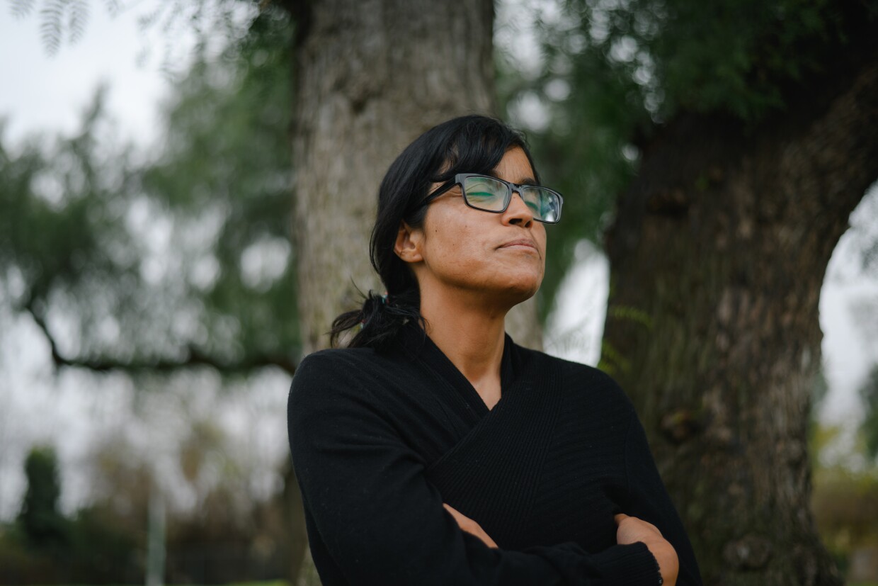 Andee Lopez stands for a portrait at Montezuma Park in San Diego, California on February 13, 2025. Lopez, a transgender rights’ advocate and former employee of the Imperial Valley LGBT Resource Center, has been an outspoken critic of the organization.