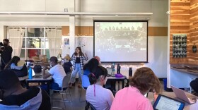 Elena Apalategui is a government and civics teacher at High Tech High International in Liberty Station. She had her class of seniors watch the confirmation hearings for Supreme Court nominee Ketanji Brown Jackson, Wednesday. San Diego, CA, March 23, 2022