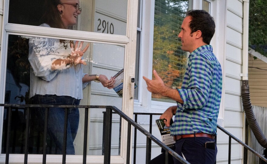 Democratic Delegate Schuyler VanValkenburg, door knocking for his race on Nov 2., represents the district sometimes referred to as a "toilet bowl" in Virginia's House of Delegates. Although, he says he prefers to call it a "horseshoe."