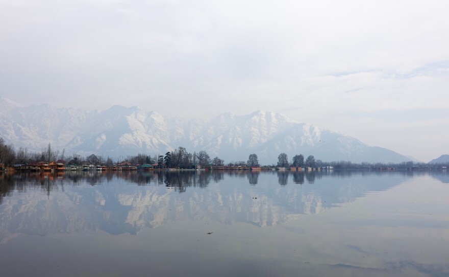 Mountains hem in the lakes around Srinagar, in the Kashmir Valley.