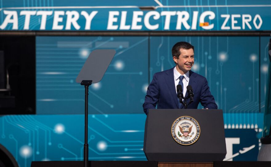 Buttigieg speaks at the Thursday event in Charlotte.