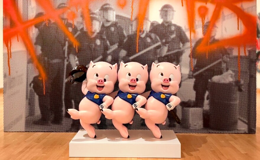 Pictured, the art installation called “Three Slick Pigs” by a Los Angeles based artist who goes by OG Slick showcased in The Street Legacy: SoCal Style Masters exhibition in the California Center for the Arts in Escondido, Calif. June 29, 2022.