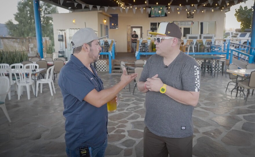 Host Jorge Meraz (right) visits San Felipe Brewery, where the mastermind behind it shares a dizzying array of beer selections.