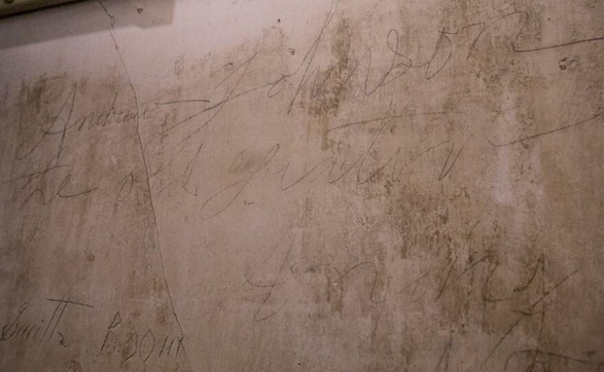 Graffitti that reads "Andrew Johnson the old traitor" is preserved on the wall of the 17th president of the United States' homestead in of Greeneville, Tenn. The home was occupied off and on by Confederate and Union soldiers after Johnson's family was forced out of it. Johnson reoccupied the house upon returning to Greeneville after his presidency.