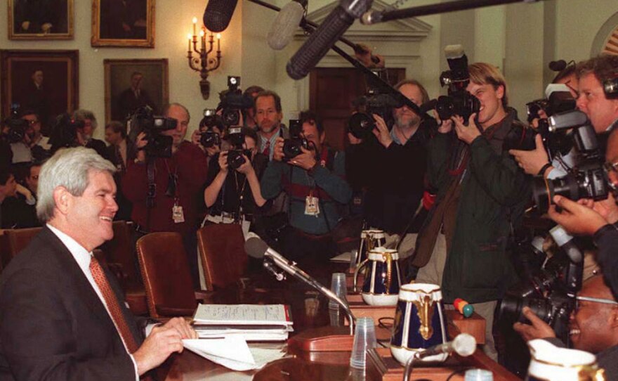 Jan. 5, 1995: New House Speaker Newt Gingrich (R-GA) talks to reporters on Capitol Hill.